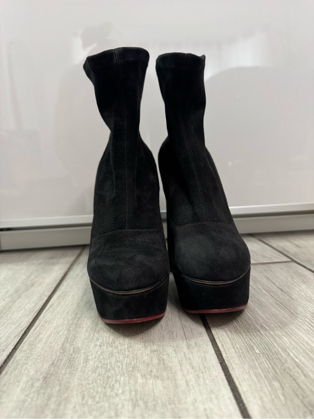 Charlotte Olympia Black Suede Platform Ankle Booties